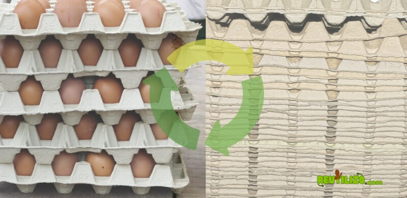 Imagen de las hueveras con huevos y apiladas. Cómo reutilizar las hueveras de cartón.